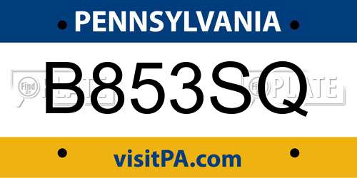 B853SQ Pennsylvania License Plate