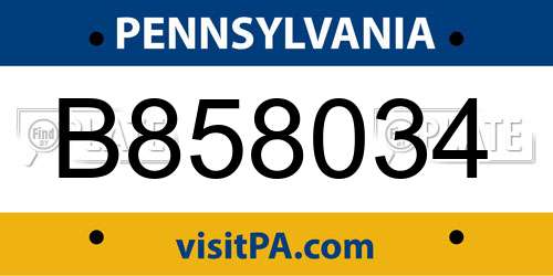 B858034 Pennsylvania License Plate