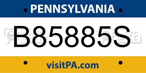 B85885S Pennsylvania License Plate