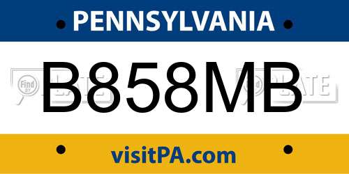 B858MB Pennsylvania License Plate