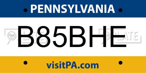 B85BHE Pennsylvania License Plate