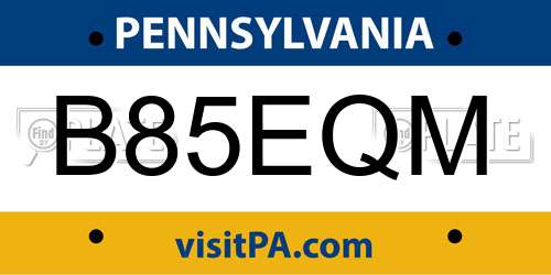 B85EQM Pennsylvania License Plate