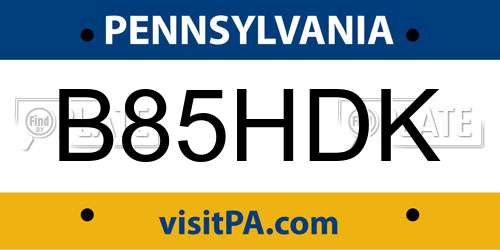 B85HDK Pennsylvania License Plate