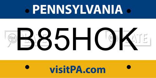 B85HOK Pennsylvania License Plate
