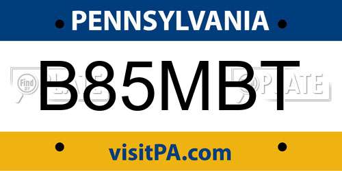 B85MBT Pennsylvania License Plate