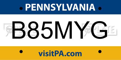 B85MYG Pennsylvania License Plate