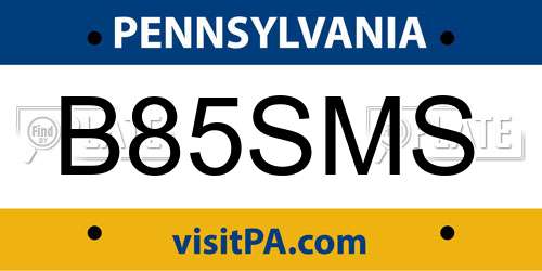 B85SMS Pennsylvania License Plate