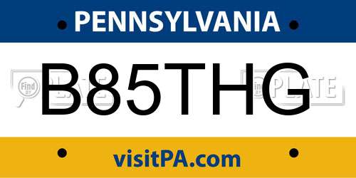 B85THG Pennsylvania License Plate