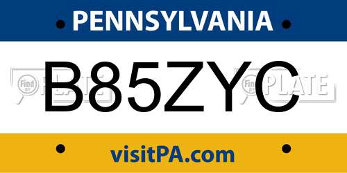 B85ZYC Pennsylvania License Plate