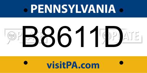 B8611D Pennsylvania License Plate