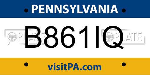 B861IQ Pennsylvania License Plate