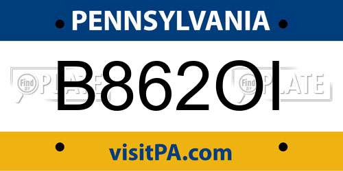 B862OI Pennsylvania License Plate