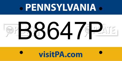 B8647P Pennsylvania License Plate
