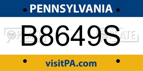 B8649S Pennsylvania License Plate