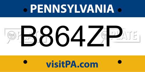 B864ZP Pennsylvania License Plate