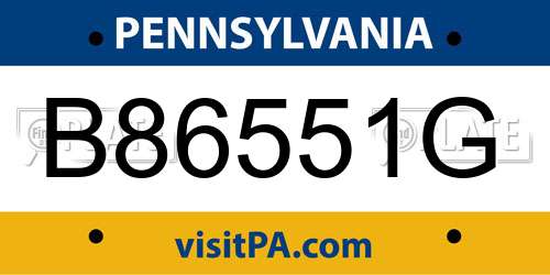 B86551G Pennsylvania License Plate
