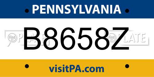 B8658Z Pennsylvania License Plate