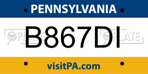 B867DI Pennsylvania License Plate