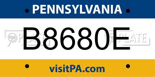 B8680E Pennsylvania License Plate