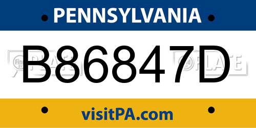 B86847D Pennsylvania License Plate