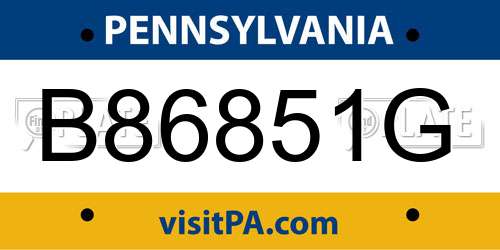 B86851G Pennsylvania License Plate