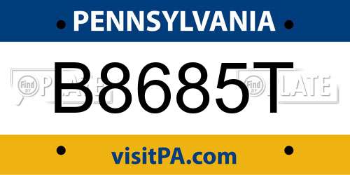 B8685T Pennsylvania License Plate