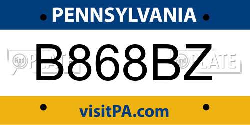 B868BZ Pennsylvania License Plate
