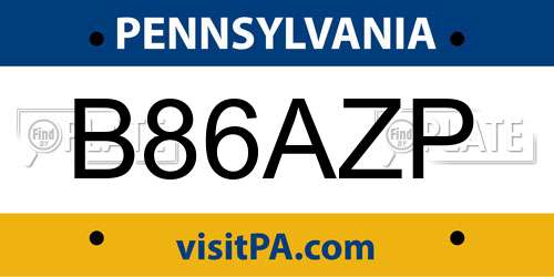 B86AZP Pennsylvania License Plate