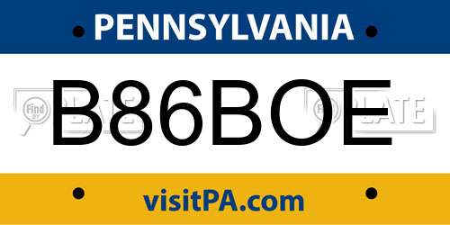 B86BOE Pennsylvania License Plate