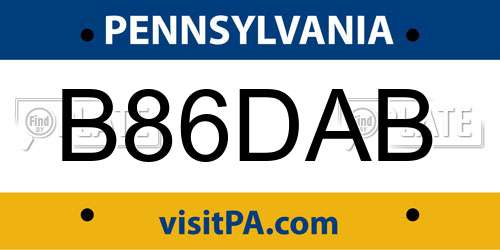 B86DAB Pennsylvania License Plate