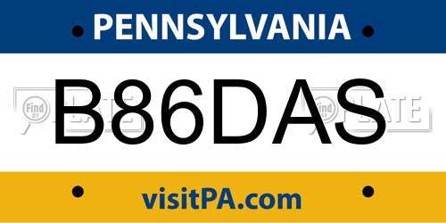 B86DAS Pennsylvania License Plate