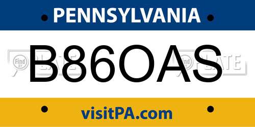 B86OAS Pennsylvania License Plate
