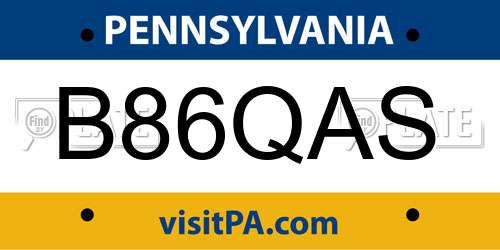 B86QAS Pennsylvania License Plate