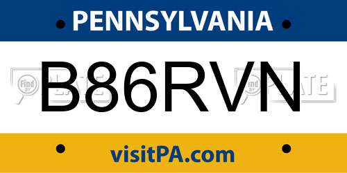 B86RVN Pennsylvania License Plate