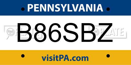B86SBZ Pennsylvania License Plate
