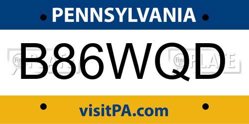 B86WQD Pennsylvania License Plate