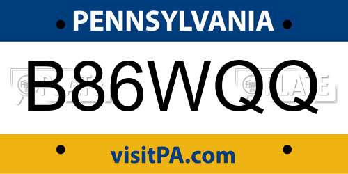 B86WQQ Pennsylvania License Plate