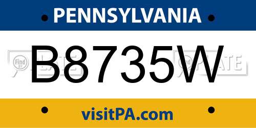 B8735W Pennsylvania License Plate