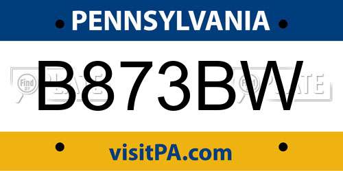 B873BW Pennsylvania License Plate