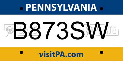 B873SW Pennsylvania License Plate