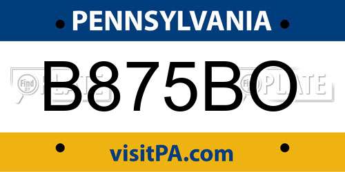 B875BO Pennsylvania License Plate
