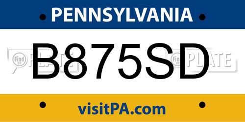 B875SD Pennsylvania License Plate