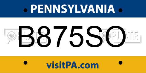B875SO Pennsylvania License Plate