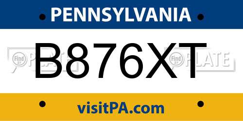 B876XT Pennsylvania License Plate