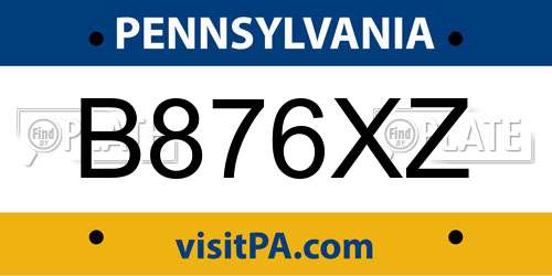 B876XZ Pennsylvania License Plate