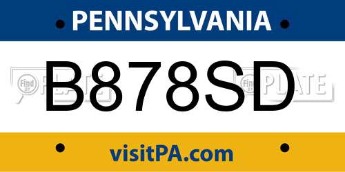 B878SD Pennsylvania License Plate