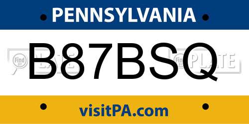 B87BSQ Pennsylvania License Plate