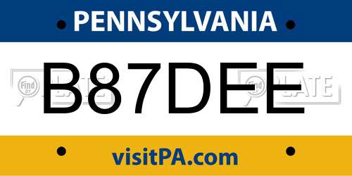 B87DEE Pennsylvania License Plate