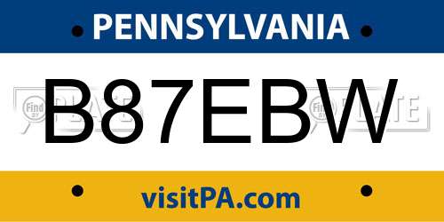 B87EBW Pennsylvania License Plate