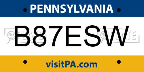 B87ESW Pennsylvania License Plate